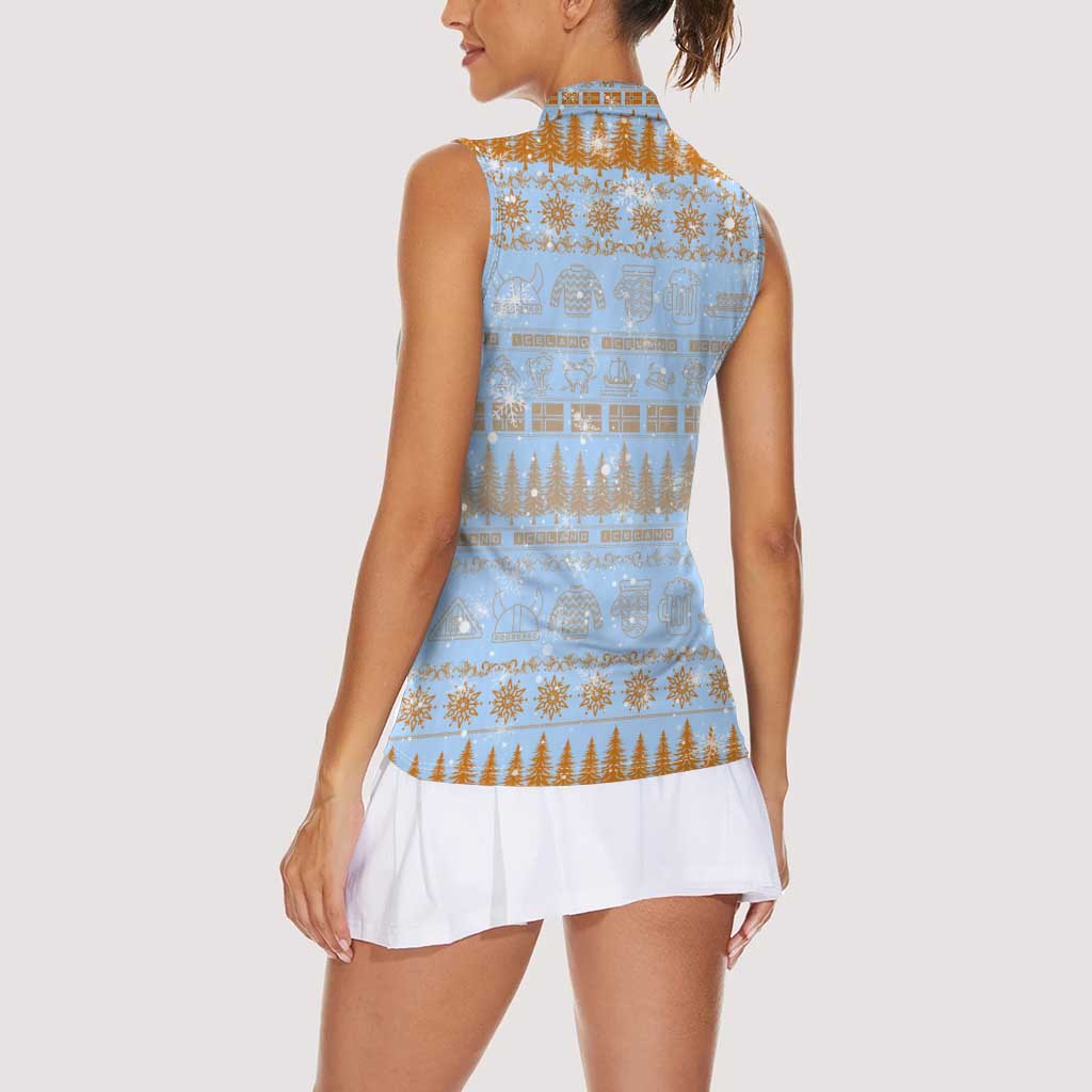 Merry Christmas Iceland Women Sleeveless Polo Shirt Xmas Travel Map - Wonder Print Shop