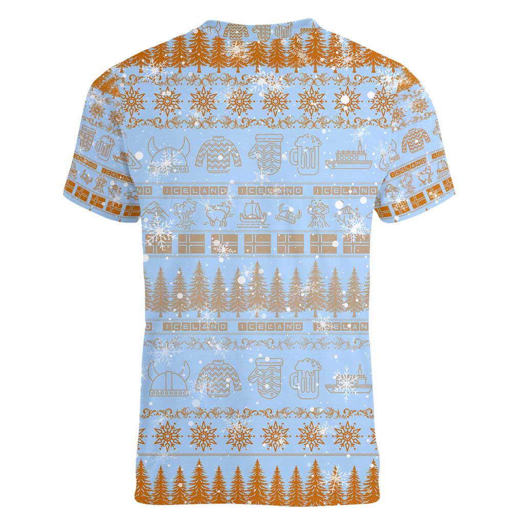 Merry Christmas Iceland Women V-Neck T-Shirt Xmas Travel Map - Wonder Print Shop