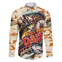 Bass Fishing Reel Cool Dad Family Matching Off The Shoulder Long Sleeve Dress and Hawaiian Shirt Tropical Vintage