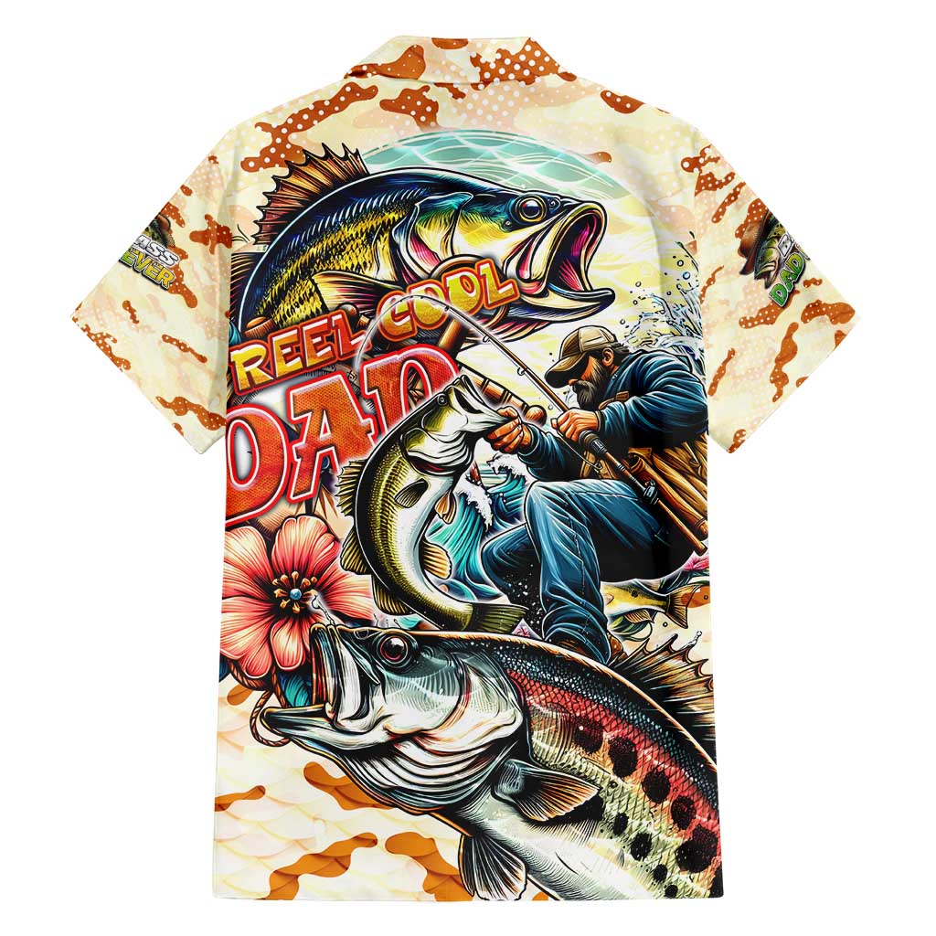 Bass Fishing Reel Cool Dad Family Matching Off Shoulder Maxi Dress and Hawaiian Shirt Tropical Vintage