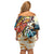 Bass Fishing Reel Cool Dad Family Matching Off Shoulder Short Dress and Hawaiian Shirt Tropical Vintage