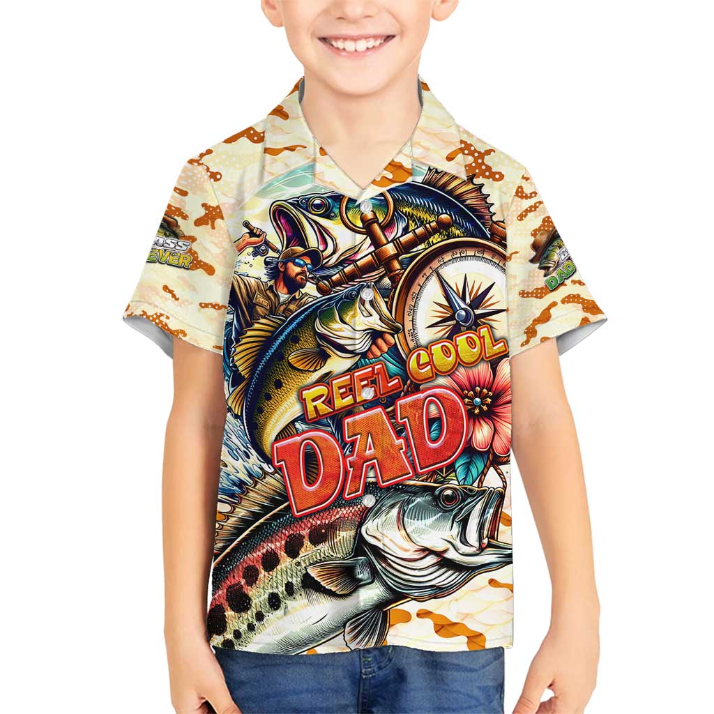 Bass Fishing Reel Cool Dad Family Matching Puletasi and Hawaiian Shirt Tropical Vintage