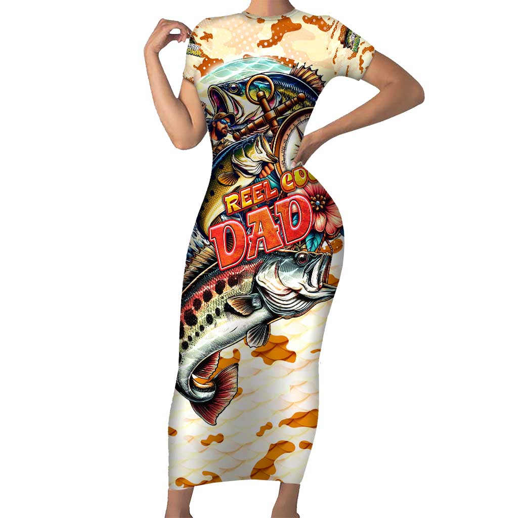 Bass Fishing Reel Cool Dad Family Matching Short Sleeve Bodycon Dress and Hawaiian Shirt Tropical Vintage