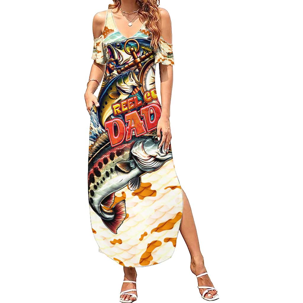 Bass Fishing Reel Cool Dad Family Matching Summer Maxi Dress and Hawaiian Shirt Tropical Vintage