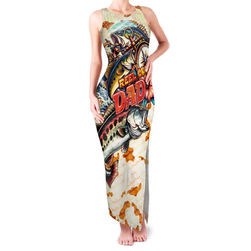 Bass Fishing Reel Cool Dad Family Matching Tank Maxi Dress and Hawaiian Shirt Tropical Vintage