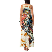 Bass Fishing Reel Cool Dad Family Matching Tank Maxi Dress and Hawaiian Shirt Tropical Vintage