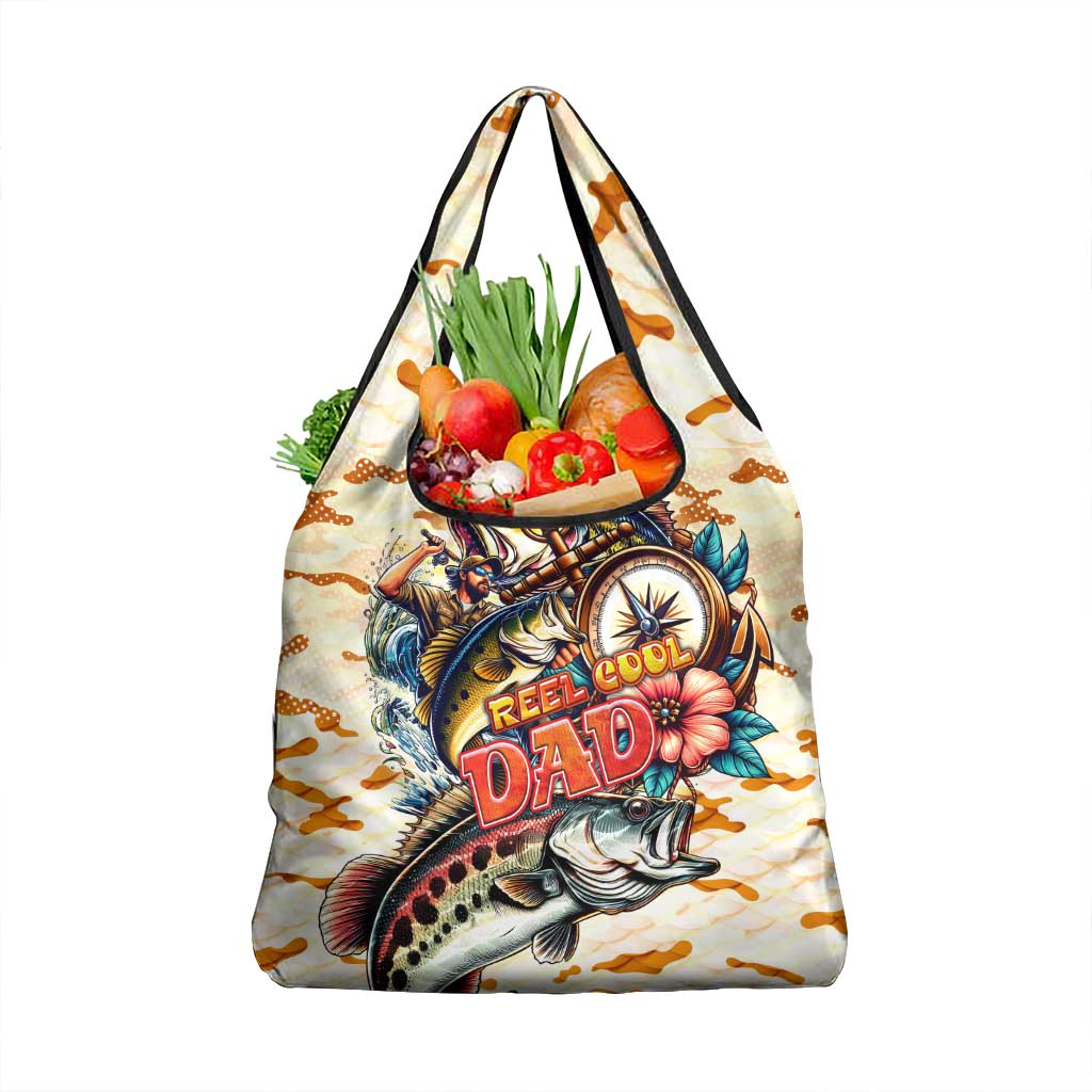 Bass Fishing Reel Cool Dad Grocery Bag Tropical Vintage