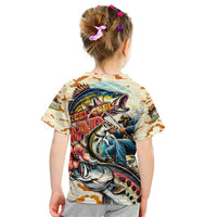 Bass Fishing Reel Cool Dad Kid T Shirt Tropical Vintage