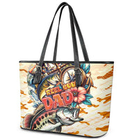 Bass Fishing Reel Cool Dad Leather Tote Bag Tropical Vintage