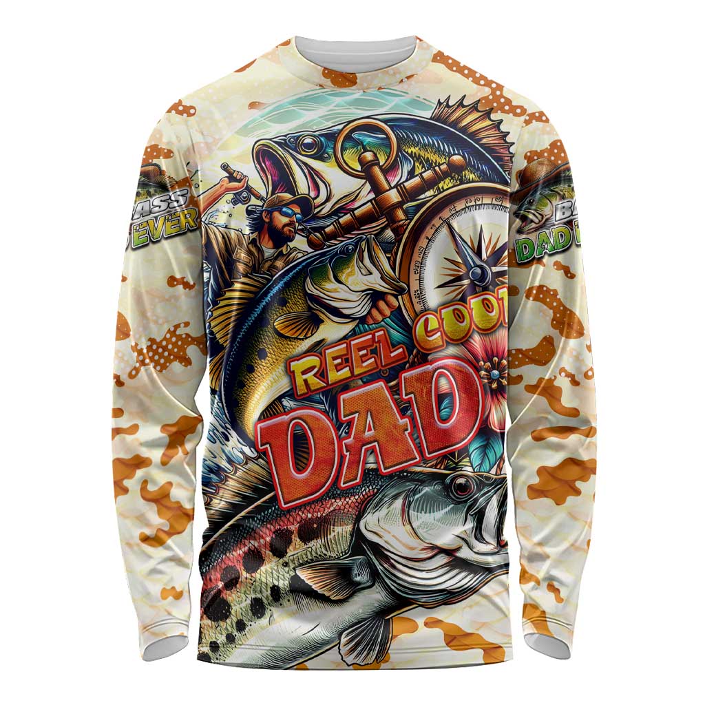 Bass Fishing Reel Cool Dad Long Sleeve Shirt Tropical Vintage