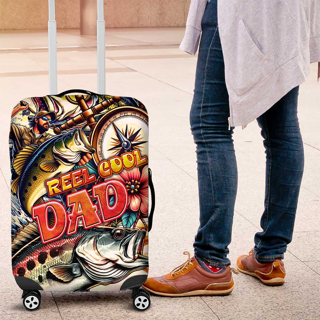 Bass Fishing Reel Cool Dad Luggage Cover Tropical Vintage