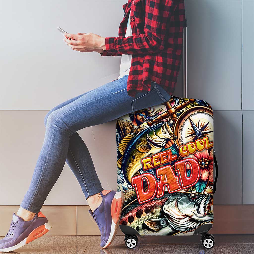 Bass Fishing Reel Cool Dad Luggage Cover Tropical Vintage