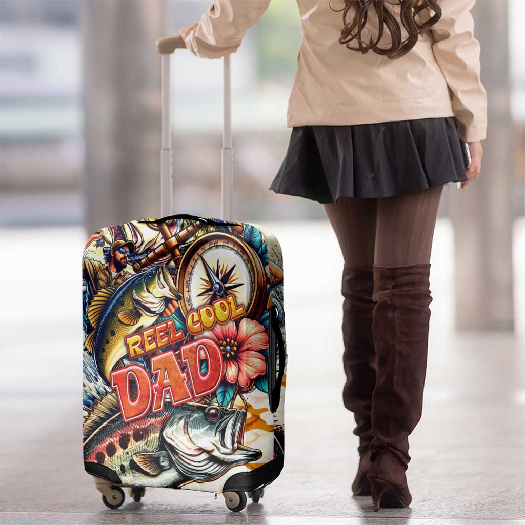 Bass Fishing Reel Cool Dad Luggage Cover Tropical Vintage