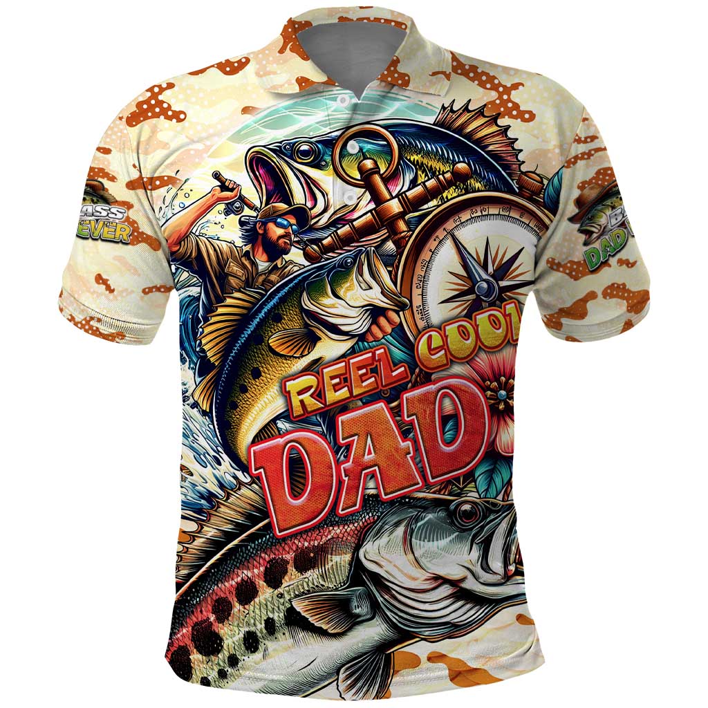 Bass Fishing Reel Cool Dad Polo Shirt Tropical Vintage