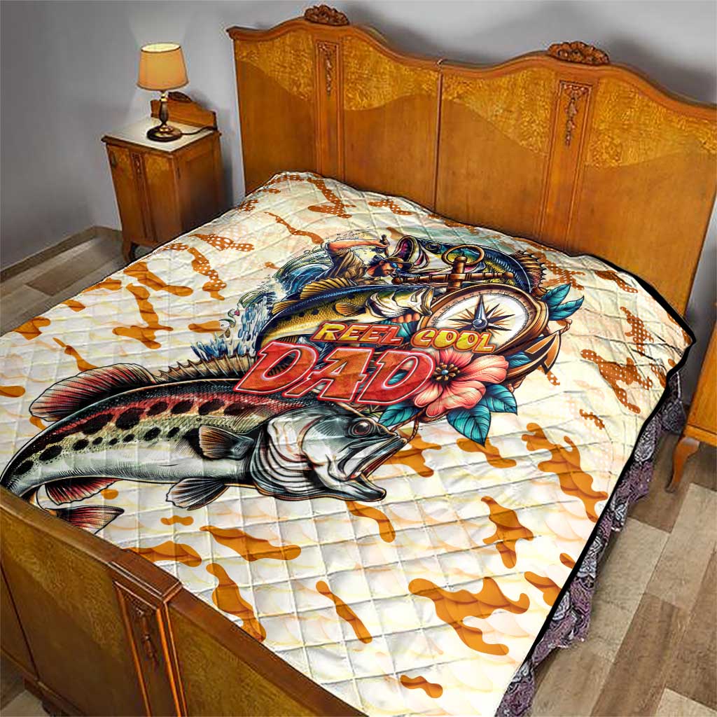 Bass Fishing Reel Cool Dad Quilt Tropical Vintage