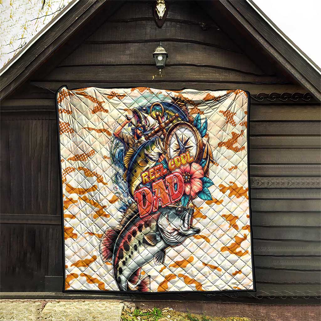 Bass Fishing Reel Cool Dad Quilt Tropical Vintage