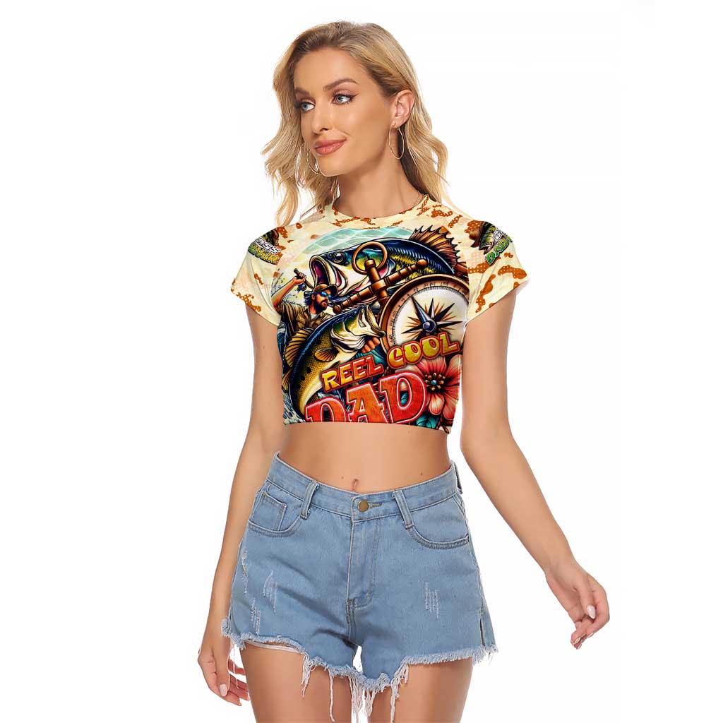 Bass Fishing Reel Cool Dad Raglan Cropped T Shirt Tropical Vintage