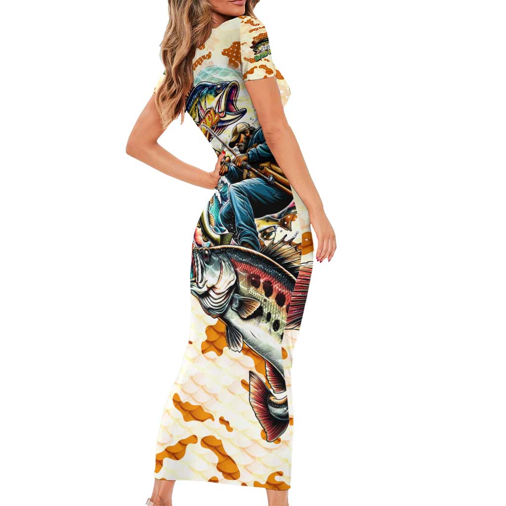 Bass Fishing Reel Cool Dad Short Sleeve Bodycon Dress Tropical Vintage