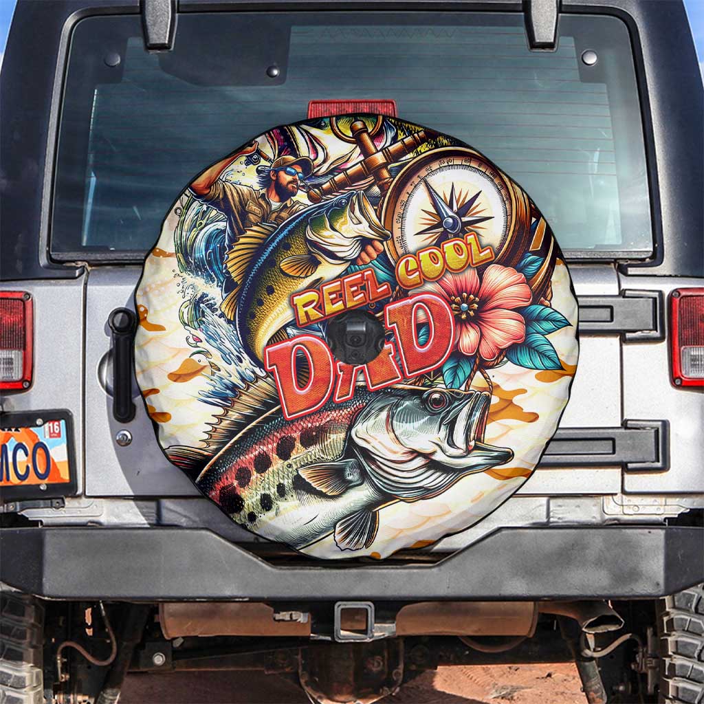 Bass Fishing Reel Cool Dad Spare Tire Cover Tropical Vintage