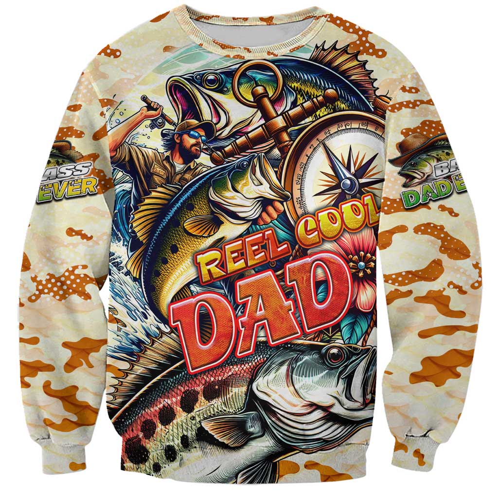 Bass Fishing Reel Cool Dad Sweatshirt Tropical Vintage
