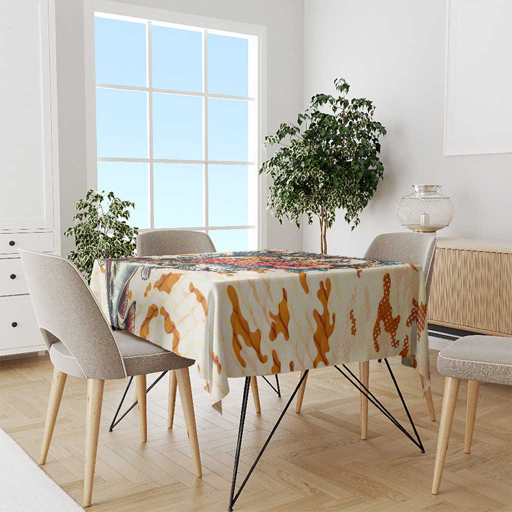 Bass Fishing Reel Cool Dad Tablecloth Tropical Vintage