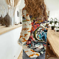 Bass Fishing Reel Cool Dad Women Casual Shirt Tropical Vintage