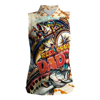 Bass Fishing Reel Cool Dad Women Sleeveless Polo Shirt Tropical Vintage