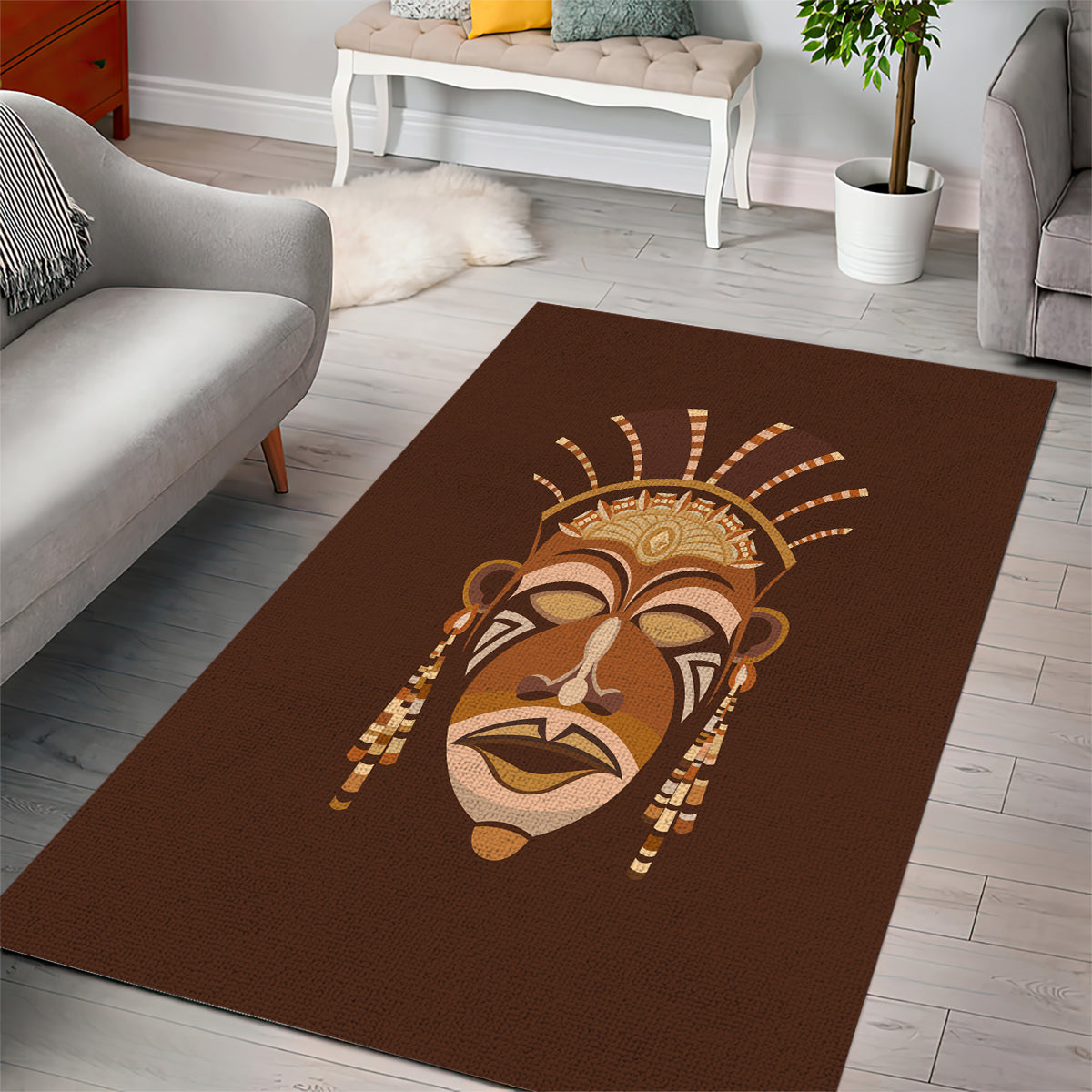 African Women Area Rug Tribal Ethnic Mask - Wonder Print Shop