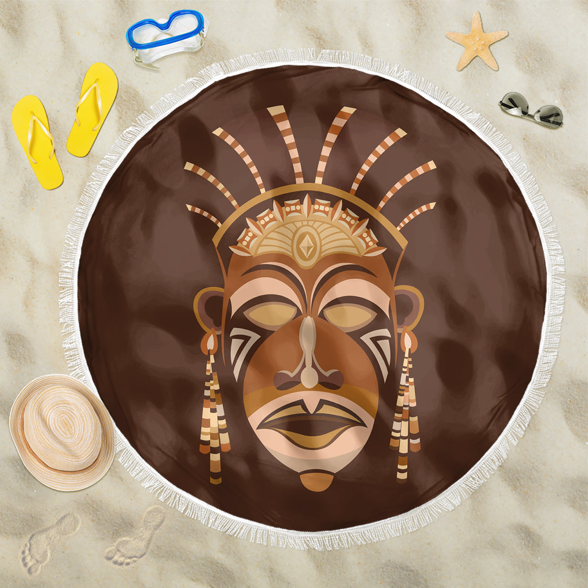 African Women Beach Blanket Tribal Ethnic Mask - Wonder Print Shop