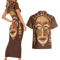 African Women Couples Matching Short Sleeve Bodycon Dress and Hawaiian Shirt Tribal Ethnic Mask - Wonder Print Shop