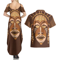 African Women Couples Matching Summer Maxi Dress and Hawaiian Shirt Tribal Ethnic Mask - Wonder Print Shop