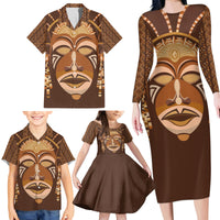 African Women Family Matching Long Sleeve Bodycon Dress and Hawaiian Shirt Tribal Ethnic Mask - Wonder Print Shop