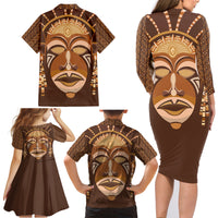 African Women Family Matching Long Sleeve Bodycon Dress and Hawaiian Shirt Tribal Ethnic Mask - Wonder Print Shop