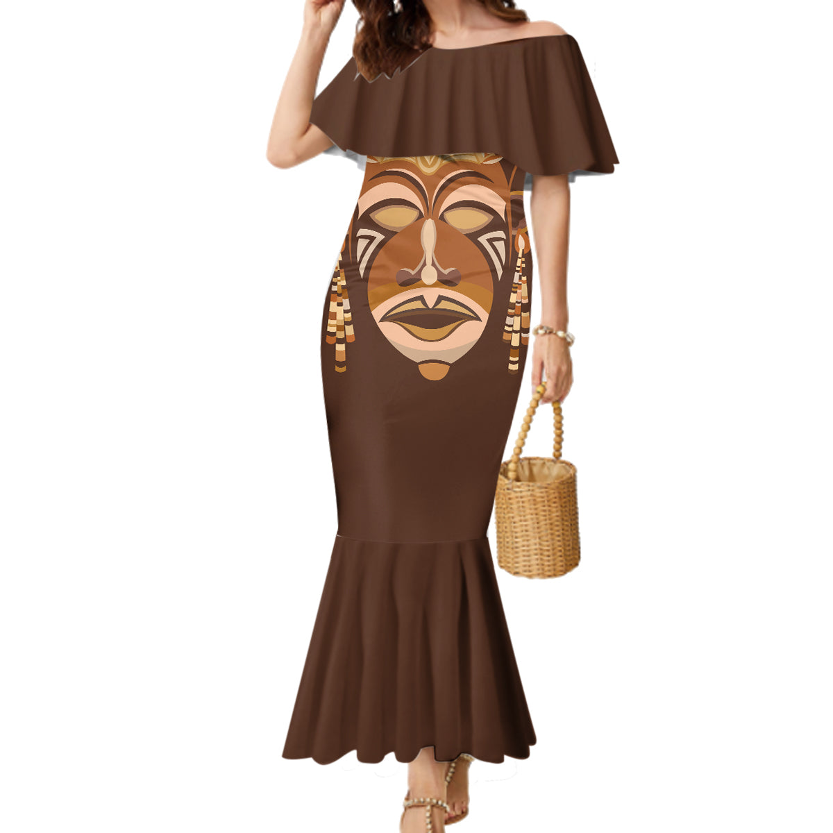 African Women Family Matching Mermaid Dress and Hawaiian Shirt Tribal Ethnic Mask - Wonder Print Shop