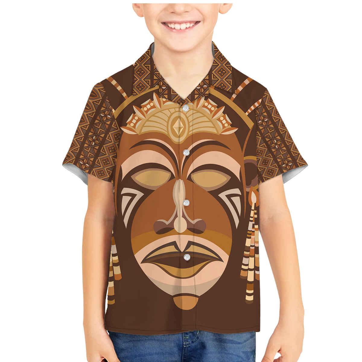 African Women Family Matching Mermaid Dress and Hawaiian Shirt Tribal Ethnic Mask - Wonder Print Shop