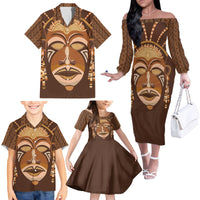 African Women Family Matching Off Shoulder Long Sleeve Dress and Hawaiian Shirt Tribal Ethnic Mask - Wonder Print Shop