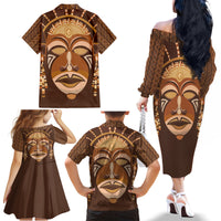 African Women Family Matching Off Shoulder Long Sleeve Dress and Hawaiian Shirt Tribal Ethnic Mask - Wonder Print Shop