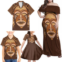 African Women Family Matching Off Shoulder Maxi Dress and Hawaiian Shirt Tribal Ethnic Mask - Wonder Print Shop