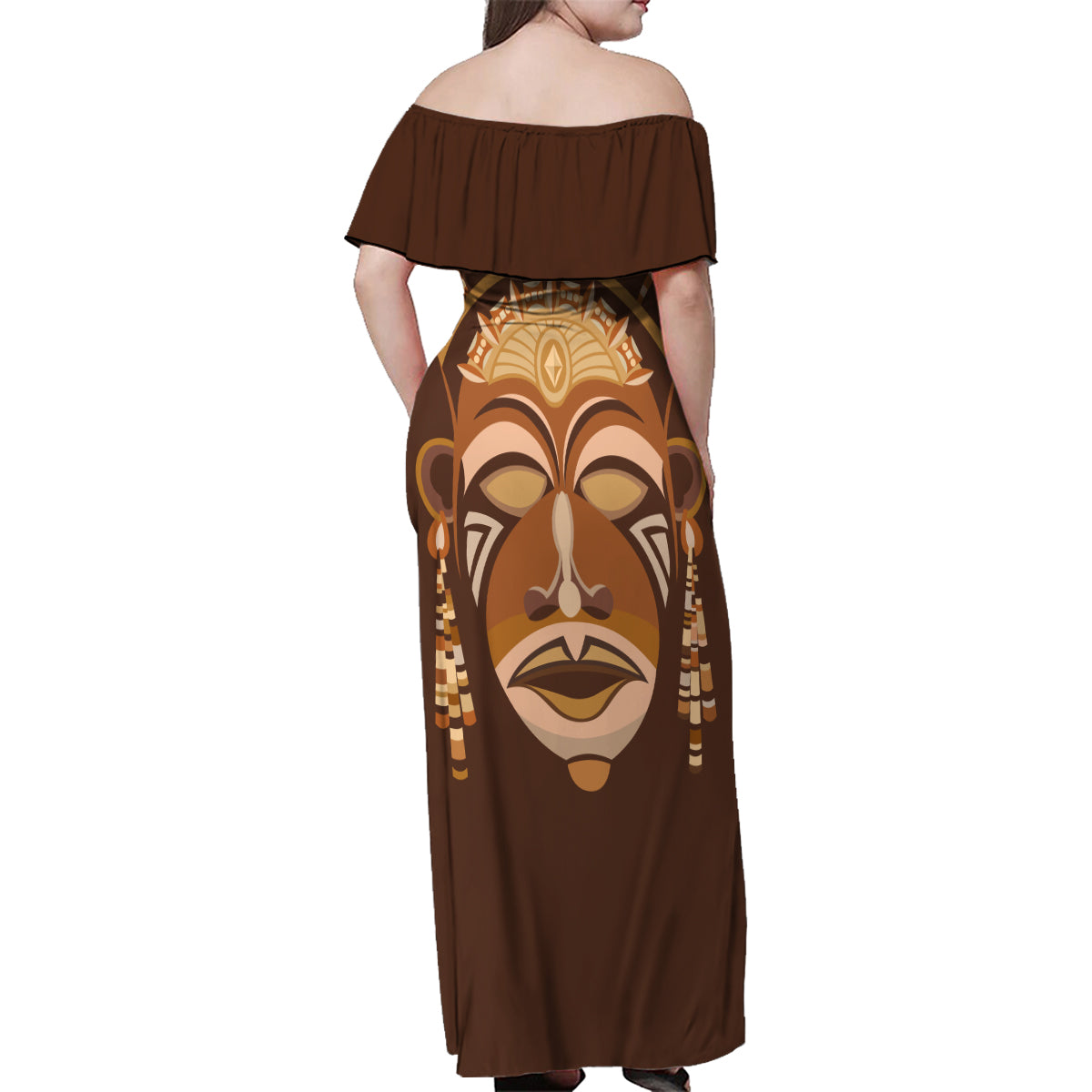 African Women Family Matching Off Shoulder Maxi Dress and Hawaiian Shirt Tribal Ethnic Mask - Wonder Print Shop