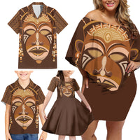 African Women Family Matching Off Shoulder Short Dress and Hawaiian Shirt Tribal Ethnic Mask - Wonder Print Shop