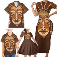 African Women Family Matching Short Sleeve Bodycon Dress and Hawaiian Shirt Tribal Ethnic Mask - Wonder Print Shop