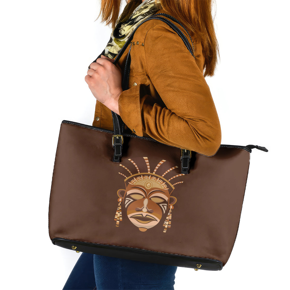 African Women Leather Tote Bag Tribal Ethnic Mask - Wonder Print Shop