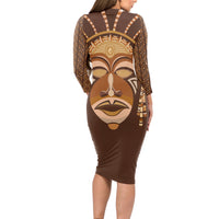 African Women Long Sleeve Bodycon Dress Tribal Ethnic Mask - Wonder Print Shop