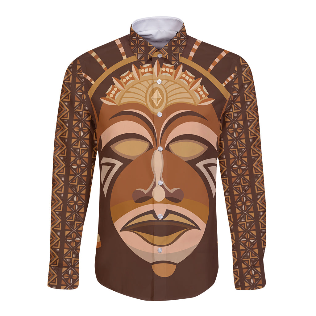 African Women Long Sleeve Button Shirt Tribal Ethnic Mask - Wonder Print Shop