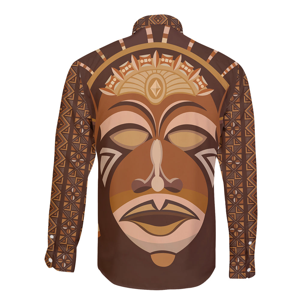 African Women Long Sleeve Button Shirt Tribal Ethnic Mask - Wonder Print Shop