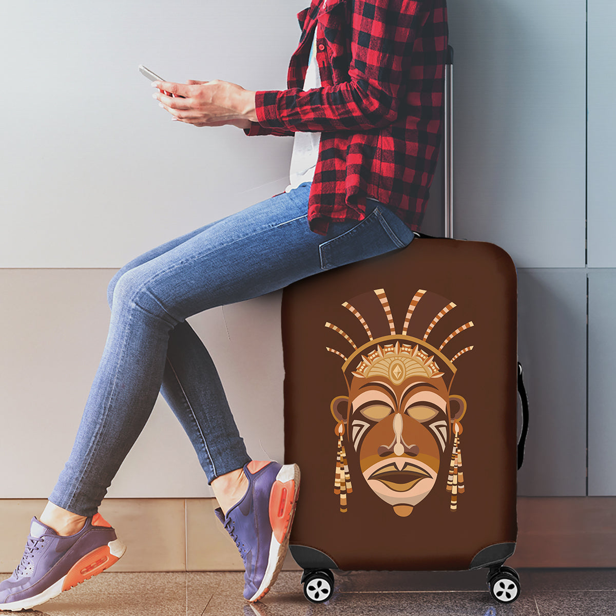 African Women Luggage Cover Tribal Ethnic Mask - Wonder Print Shop