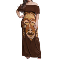African Women Off Shoulder Maxi Dress Tribal Ethnic Mask - Wonder Print Shop