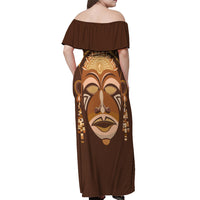 African Women Off Shoulder Maxi Dress Tribal Ethnic Mask - Wonder Print Shop