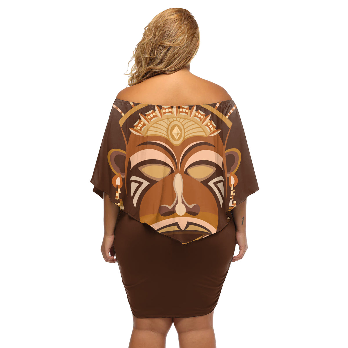 African Women Off Shoulder Short Dress Tribal Ethnic Mask - Wonder Print Shop