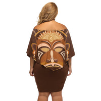 African Women Off Shoulder Short Dress Tribal Ethnic Mask - Wonder Print Shop